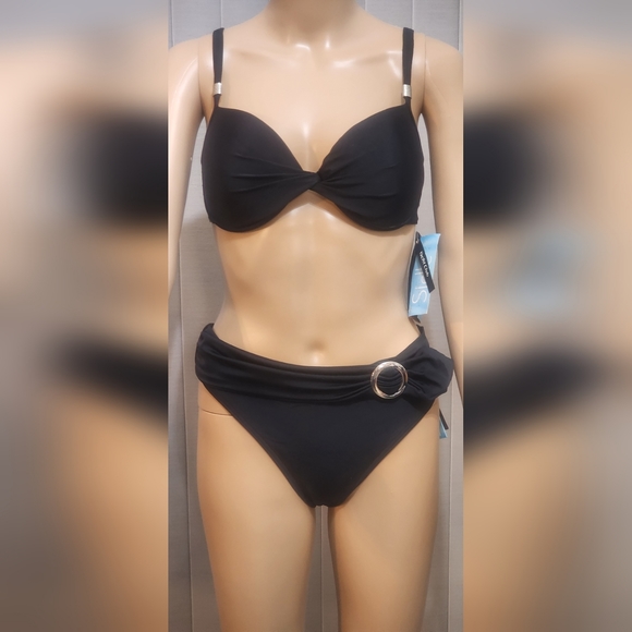 NEW WITH TAGS 2 PIECE BLACK BATHING SUIT SIZE 12 SEE PICS FOR MEASUREMENTS - Picture 2 of 16